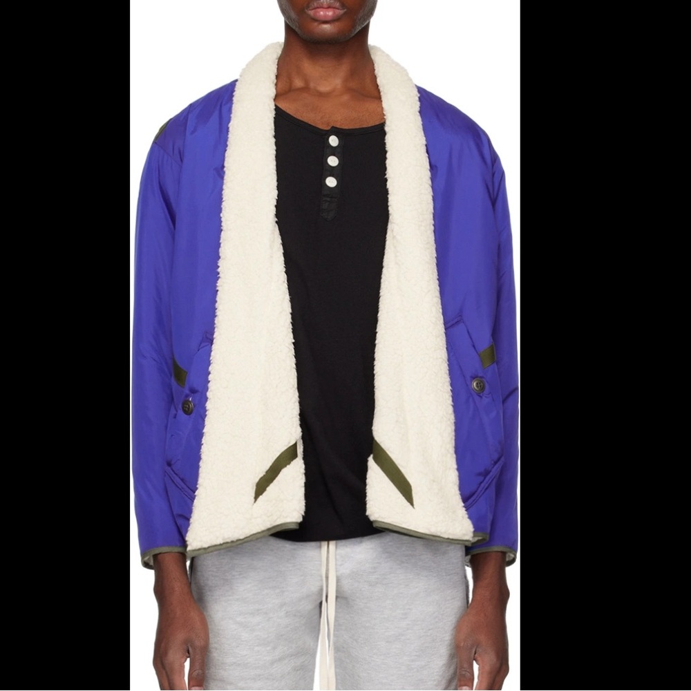 Greg Lauren Luxury Reversible Blue and Off White Fleece Jacket size 2 (s)